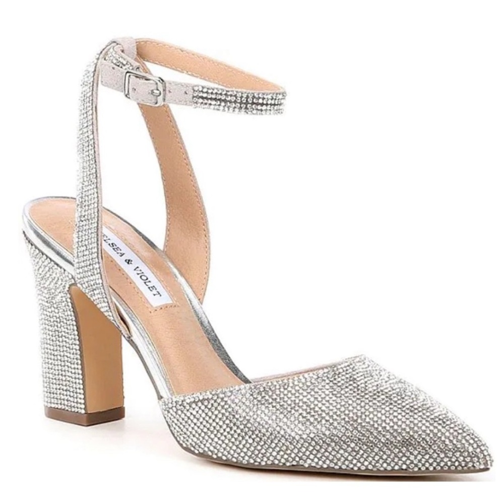 Chelsea & Violet | Mary Rhinestone Silver Pointed Toe Pumps  sparkly size 6.5